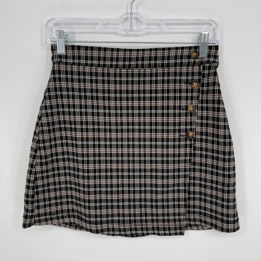Hollister Women's Black Plaid‎ Ultra High-Rise Button Front Mini Skirt Size S